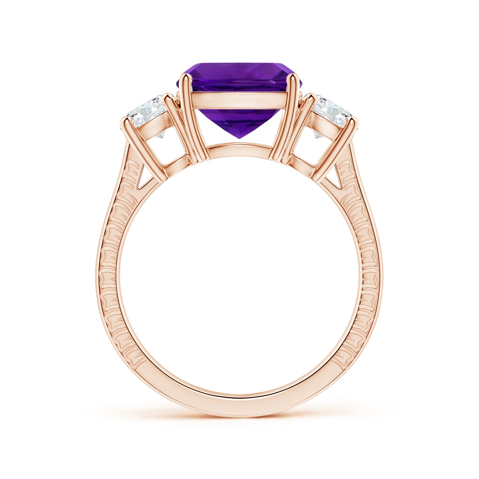 9.05x9.01x5.66mm AAAA GIA Certified Cushion Amethyst Three Stone Ring with Feather Motifs in Rose Gold side 199
