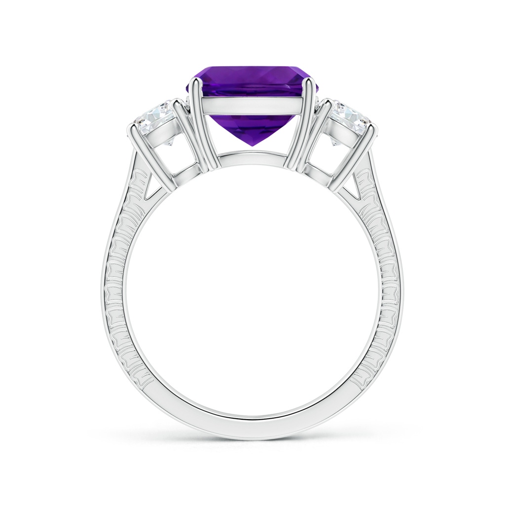 9.05x9.01x5.66mm AAAA GIA Certified Cushion Amethyst Three Stone Ring with Feather Motifs in White Gold - side 199