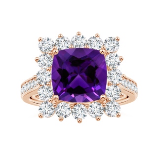 9.05x9.01x5.66mm AAAA Princess Diana Inspired GIA Certified Cushion Amethyst Ring with Halo in 10K Rose Gold