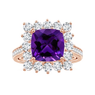 9.05x9.01x5.66mm AAAA Princess Diana Inspired GIA Certified Cushion Amethyst Ring with Halo in 18K Rose Gold