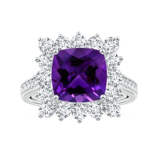 9.05x9.01x5.66mm AAAA Princess Diana Inspired GIA Certified Cushion Amethyst Ring with Halo in 18K White Gold