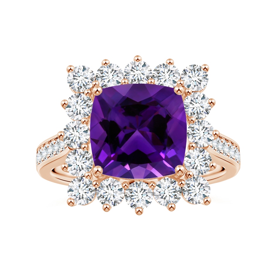 9.05x9.01x5.66mm AAAA Princess Diana Inspired GIA Certified Cushion Amethyst Ring with Halo in Rose Gold 