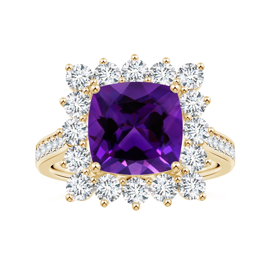9.05x9.01x5.66mm AAAA Princess Diana Inspired GIA Certified Cushion Amethyst Ring with Halo in Yellow Gold 