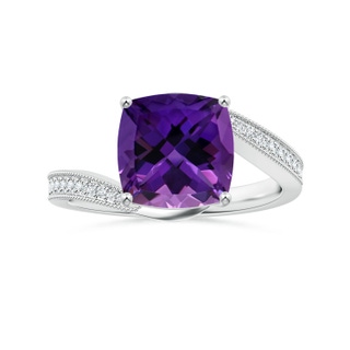 9.18x9.15x6.18mm AAA Prong-Set GIA Certified Cushion Amethyst Bypass Ring with Milgrain in P950 Platinum