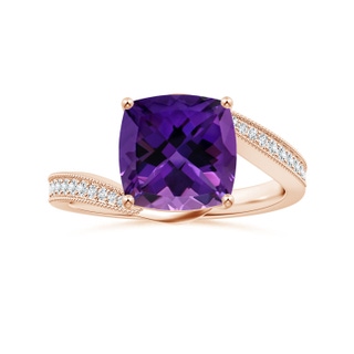 9.18x9.15x6.18mm AAA Prong-Set GIA Certified Cushion Amethyst Bypass Ring with Milgrain in Rose Gold