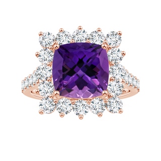 9.18x9.15x6.18mm AAA Princess Diana Inspired GIA Certified Cushion Amethyst Ring with Tapered Shank in 18K Rose Gold