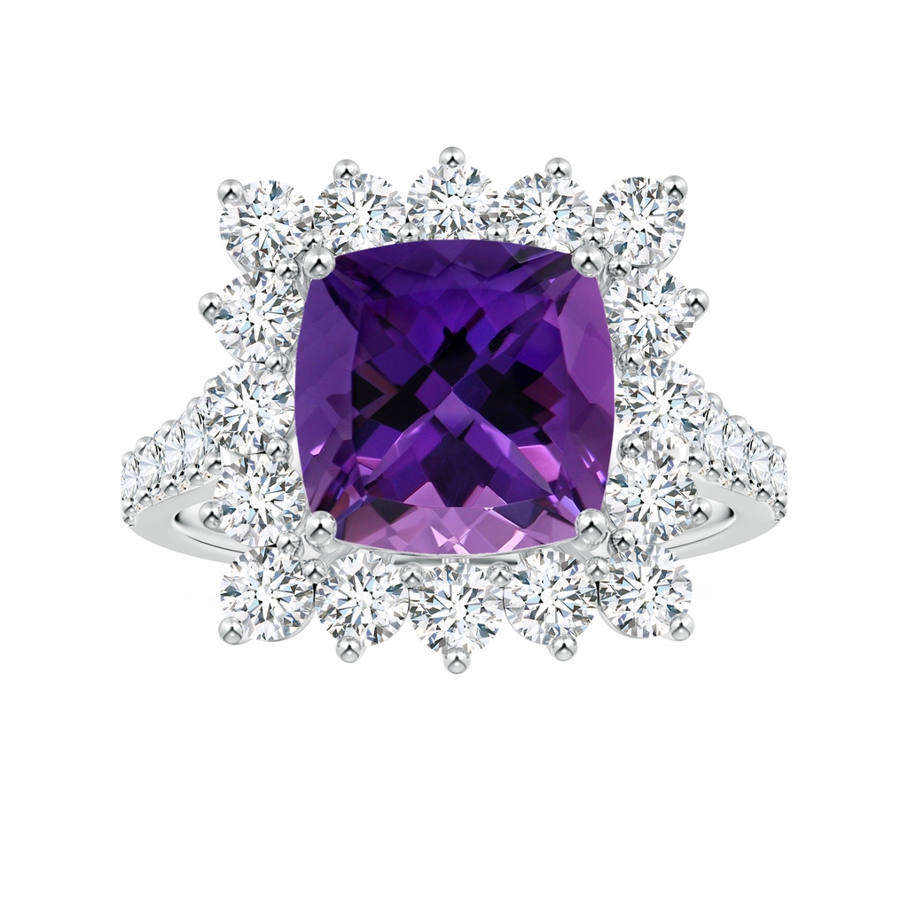 9.18x9.15x6.18mm AAA Princess Diana Inspired GIA Certified Cushion Amethyst Ring with Tapered Shank in P950 Platinum