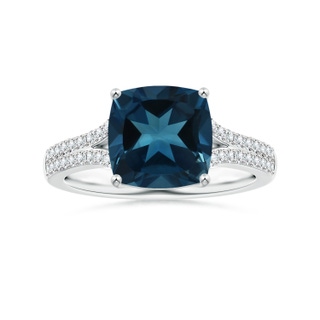 9.14x9.1x5.38mm AAA Prong-Set GIA Certified Cushion London Blue Topaz Split Shank Ring with Diamonds in P950 Platinum
