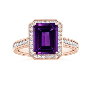 10.06x8.13x5.01mm AAA GIA Certified Emerald-Cut Amethyst Ring with Diamond Halo in 18K Rose Gold