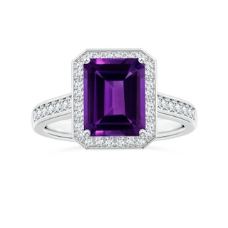 10.06x8.13x5.01mm AAA GIA Certified Emerald-Cut Amethyst Ring with Diamond Halo in 18K White Gold