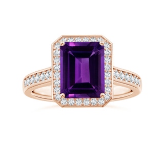 10.06x8.13x5.01mm AAA GIA Certified Emerald-Cut Amethyst Ring with Diamond Halo in 9K Rose Gold