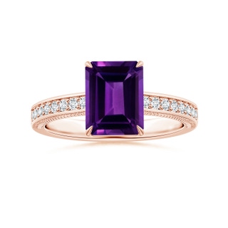 10.06x8.13x5.01mm AAA Claw-Set GIA Certified Emerald-Cut Amethyst Leaf Ring with Diamonds in 18K Rose Gold