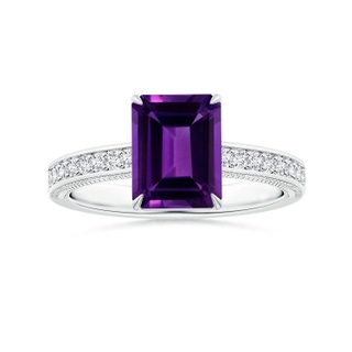 10.06x8.13x5.01mm AAA Claw-Set GIA Certified Emerald-Cut Amethyst Leaf Ring with Diamonds in 18K White Gold