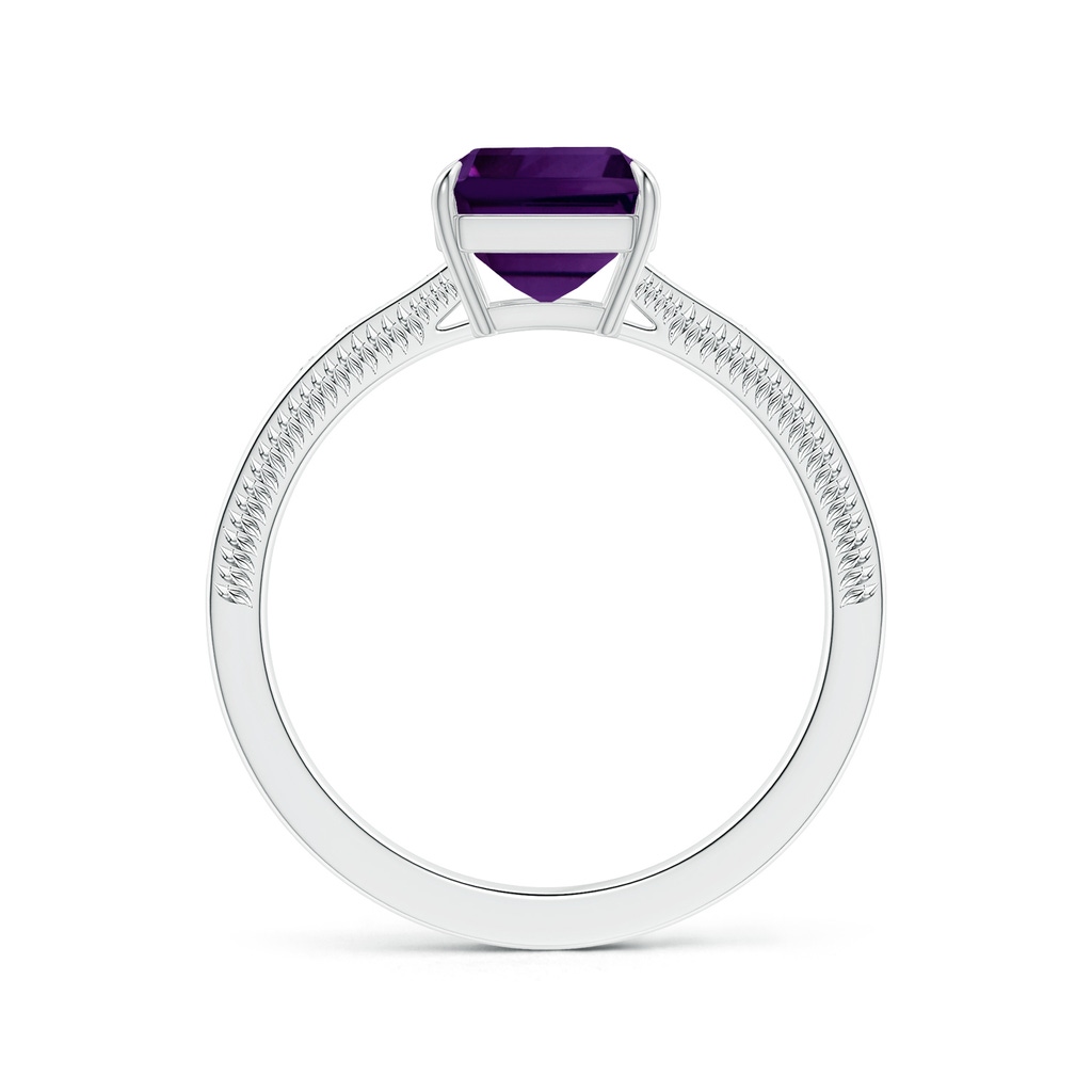 10.06x8.13x5.01mm AAA Claw-Set GIA Certified Emerald-Cut Amethyst Leaf Ring with Diamonds in 18K White Gold Side 199