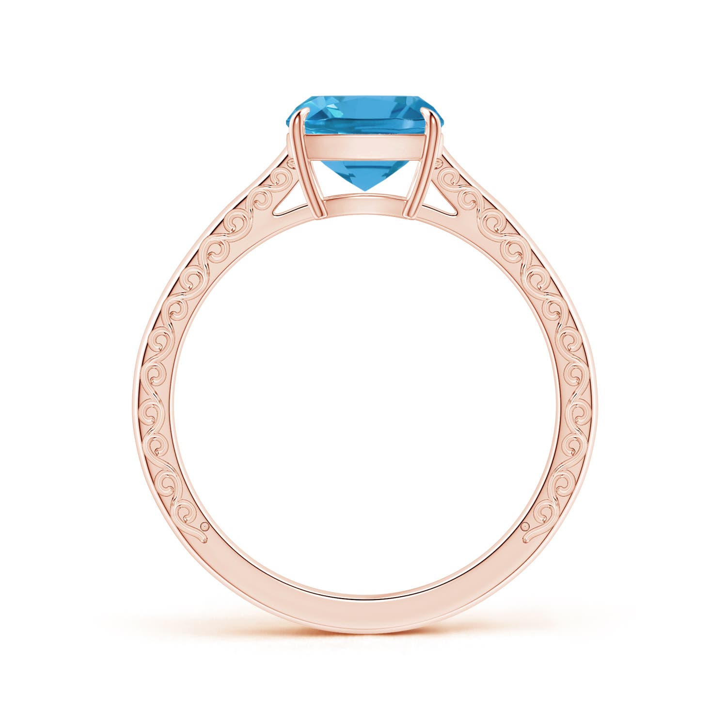 8.10x8.04x5.36mm AAAA Claw-Set GIA Certified Solitaire Cushion Swiss Blue Topaz Ring with Scrollwork in 18K Rose Gold - side 2