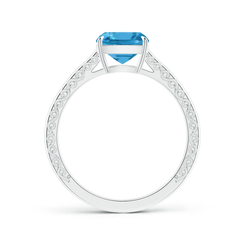 8.10x8.04x5.36mm AAAA Claw-Set GIA Certified Solitaire Cushion Swiss Blue Topaz Ring with Scrollwork in P950 Platinum Side 199