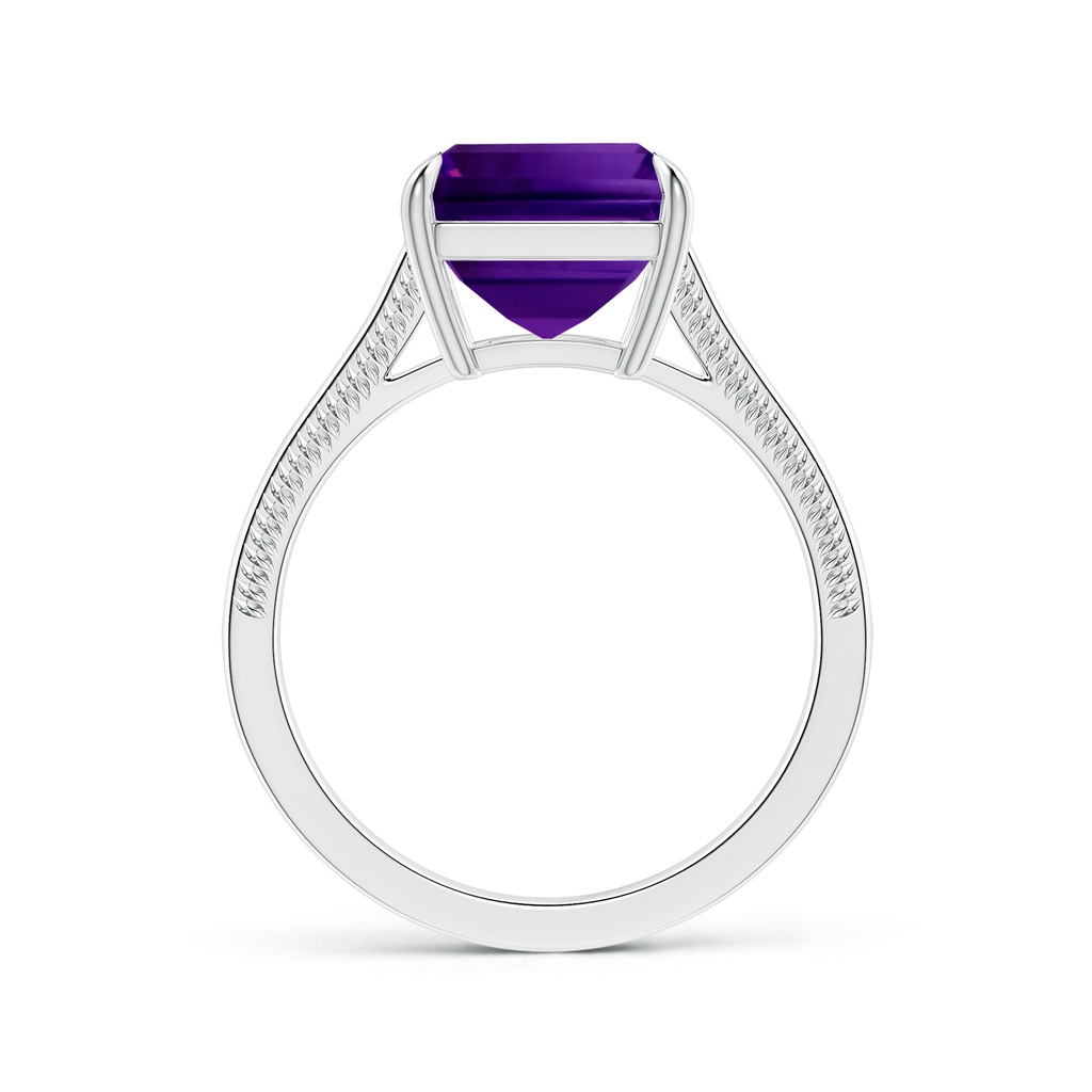 10.92x8.96x5.89mm AAAA Claw-Set Emerald-Cut Amethyst Leaf Ring with Diamonds in White Gold Side 199