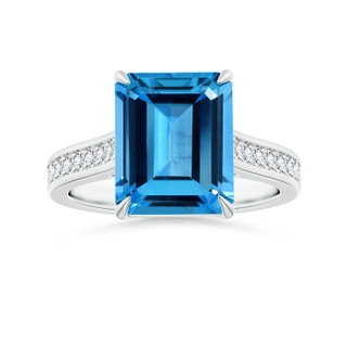 10.93x8.96x5.42mm AAA Claw-Set GIA Certified Emerald-Cut Swiss Blue Topaz Ring with Diamonds in White Gold