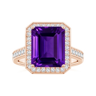 10.92x8.96x5.89mm AAAA Emerald-Cut GIA Certified Amethyst Halo Ring with Diamonds in 10K Rose Gold