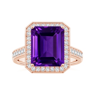 10.92x8.96x5.89mm AAAA Emerald-Cut GIA Certified Amethyst Halo Ring with Diamonds in 18K Rose Gold