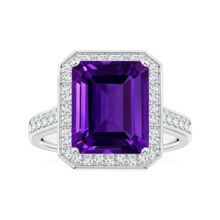 10.92x8.96x5.89mm AAAA Emerald-Cut GIA Certified Amethyst Halo Ring with Diamonds in P950 Platinum