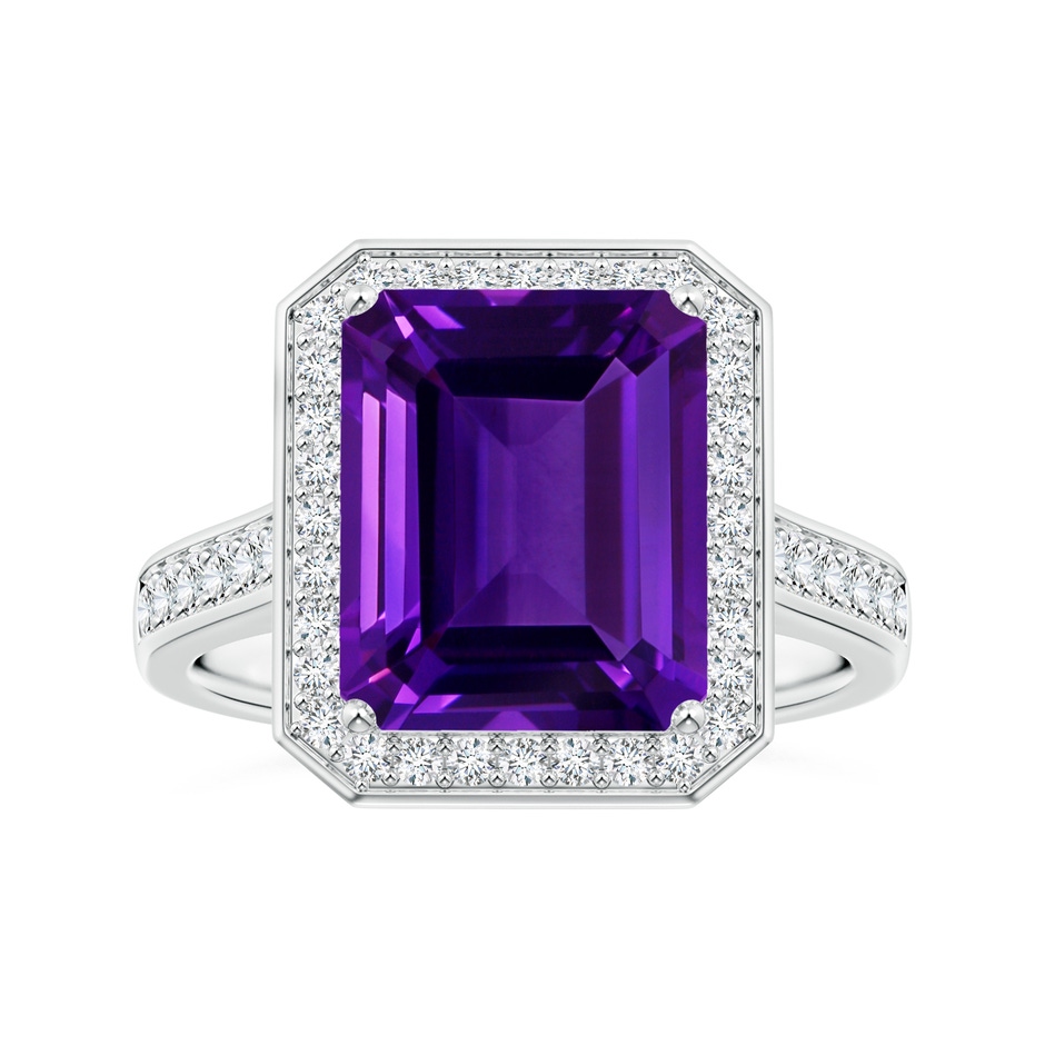 10.92x8.96x5.89mm AAAA Emerald-Cut GIA Certified Amethyst Halo Ring with Diamonds in P950 Platinum 