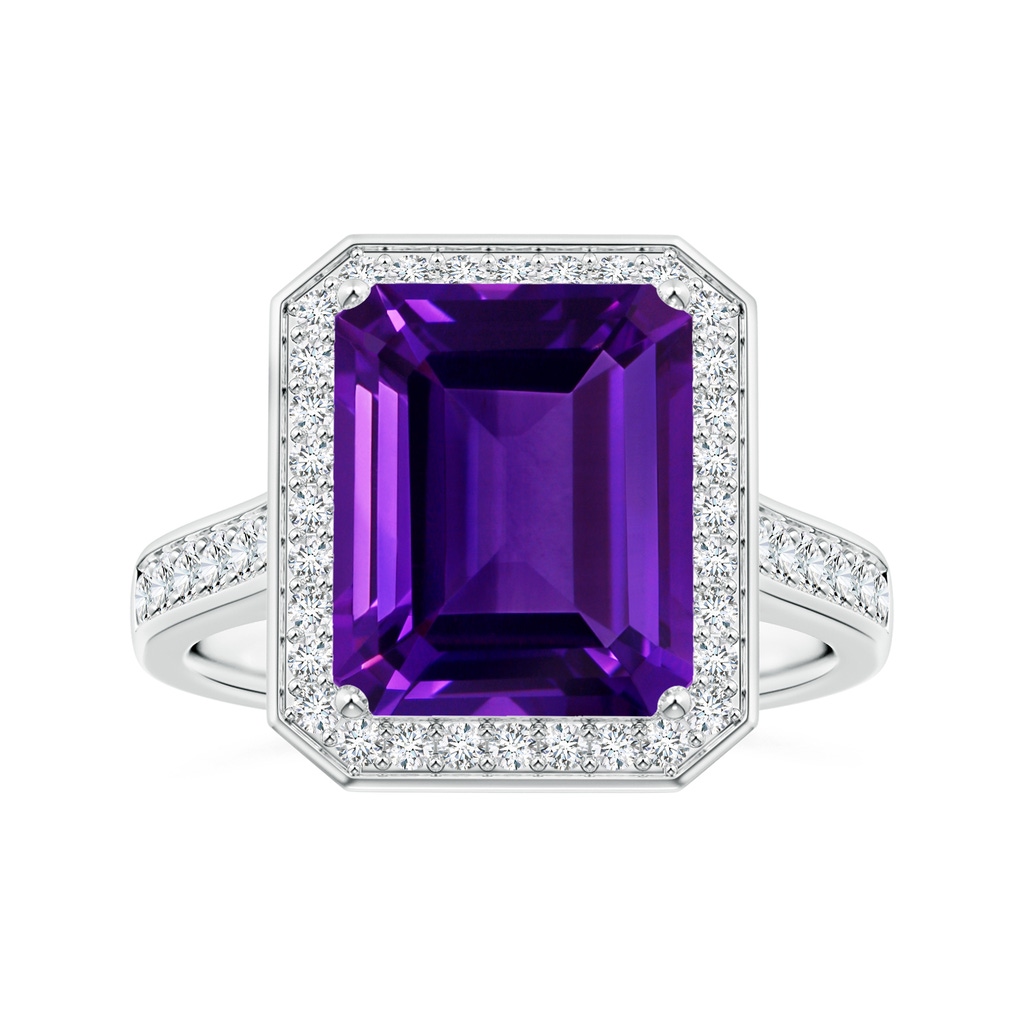 10.92x8.96x5.89mm AAAA Emerald-Cut GIA Certified Amethyst Halo Ring with Diamonds in White Gold