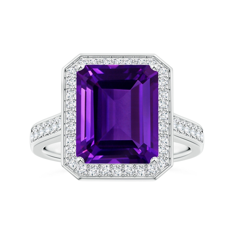 10.92x8.96x5.89mm AAAA Emerald-Cut GIA Certified Amethyst Halo Ring with Diamonds in White Gold 