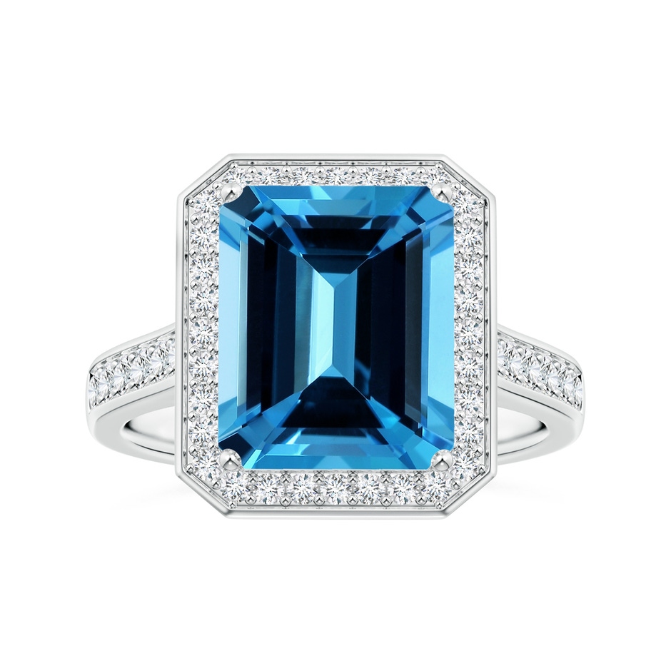 10.81x8.90x5.59mm AAA GIA Certified Emerald-Cut Swiss Blue Topaz Halo Ring with Diamonds in P950 Platinum 