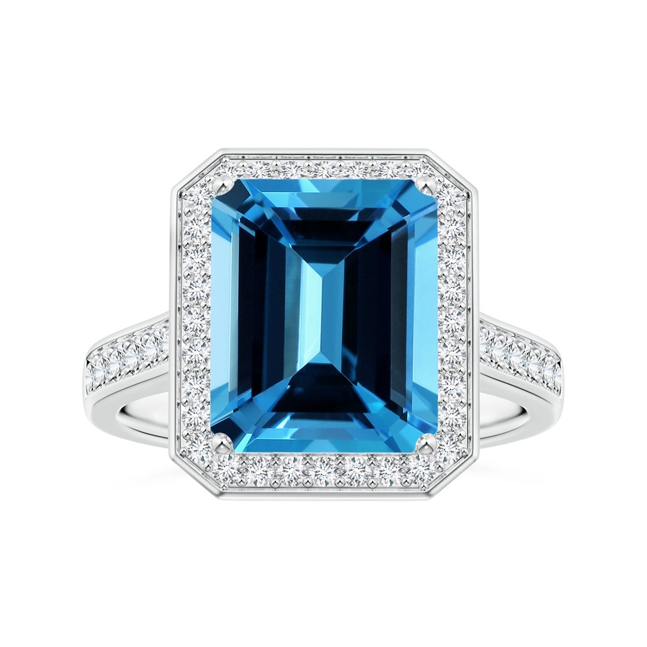 10.81x8.90x5.59mm AAA GIA Certified Emerald-Cut Swiss Blue Topaz Halo Ring with Diamonds in White Gold 