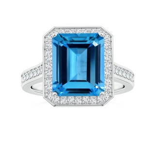 10.93x8.96x5.42mm AAA GIA Certified Emerald-Cut Swiss Blue Topaz Halo Ring with Diamonds in P950 Platinum