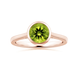 8.01x7.91x5.06mm AAAA Bezel-Set GIA Certified Solitaire Round Peridot Reverse Tapered Shank Ring in 18K Rose Gold