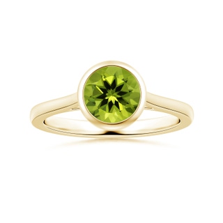 8.01x7.91x5.06mm AAAA Bezel-Set GIA Certified Solitaire Round Peridot Reverse Tapered Shank Ring in 18K Yellow Gold