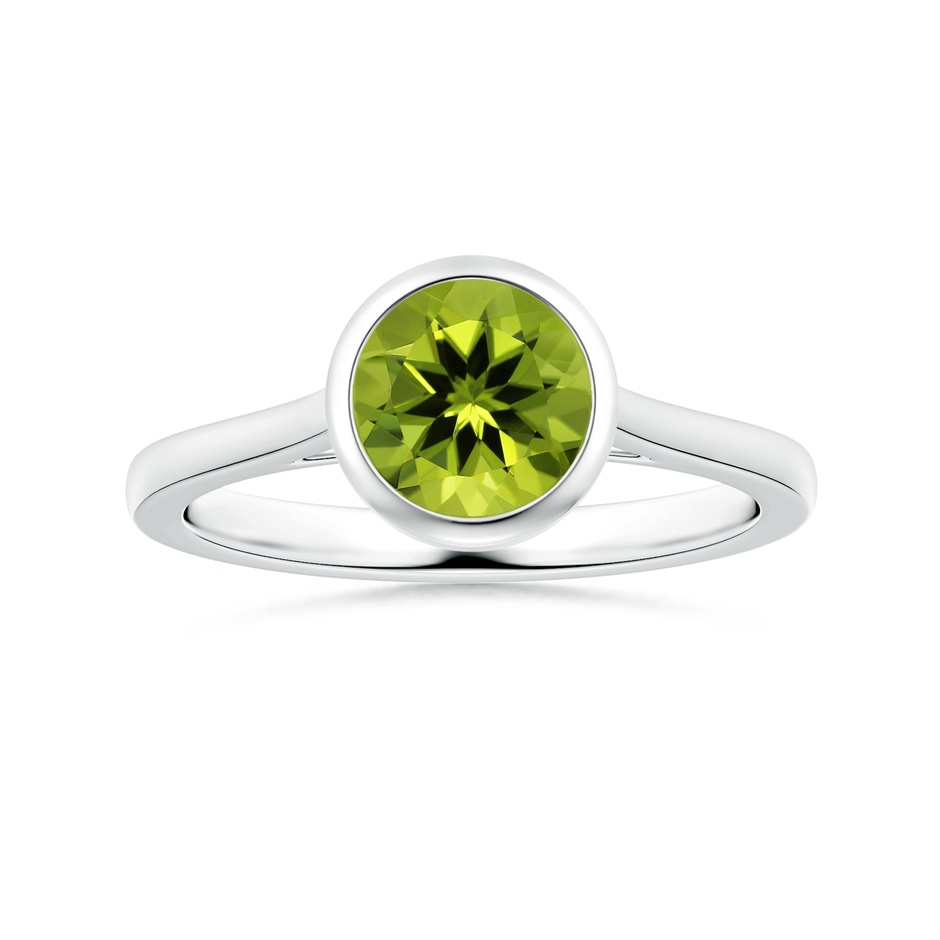 8.01x7.91x5.06mm AAAA Bezel-Set GIA Certified Solitaire Round Peridot Reverse Tapered Shank Ring in P950 Platinum 