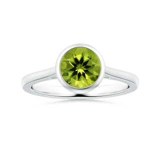 8.01x7.91x5.06mm AAAA Bezel-Set GIA Certified Solitaire Round Peridot Reverse Tapered Shank Ring in P950 Platinum