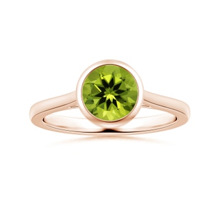 8.01x7.91x5.06mm AAAA Bezel-Set GIA Certified Solitaire Round Peridot Reverse Tapered Shank Ring in Rose Gold