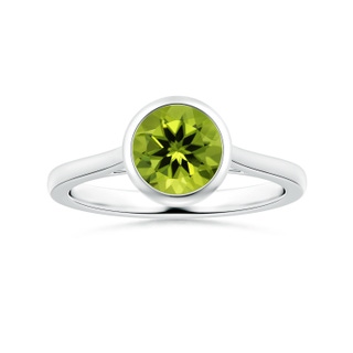 8.01x7.91x5.06mm AAAA Bezel-Set GIA Certified Solitaire Round Peridot Reverse Tapered Shank Ring in White Gold