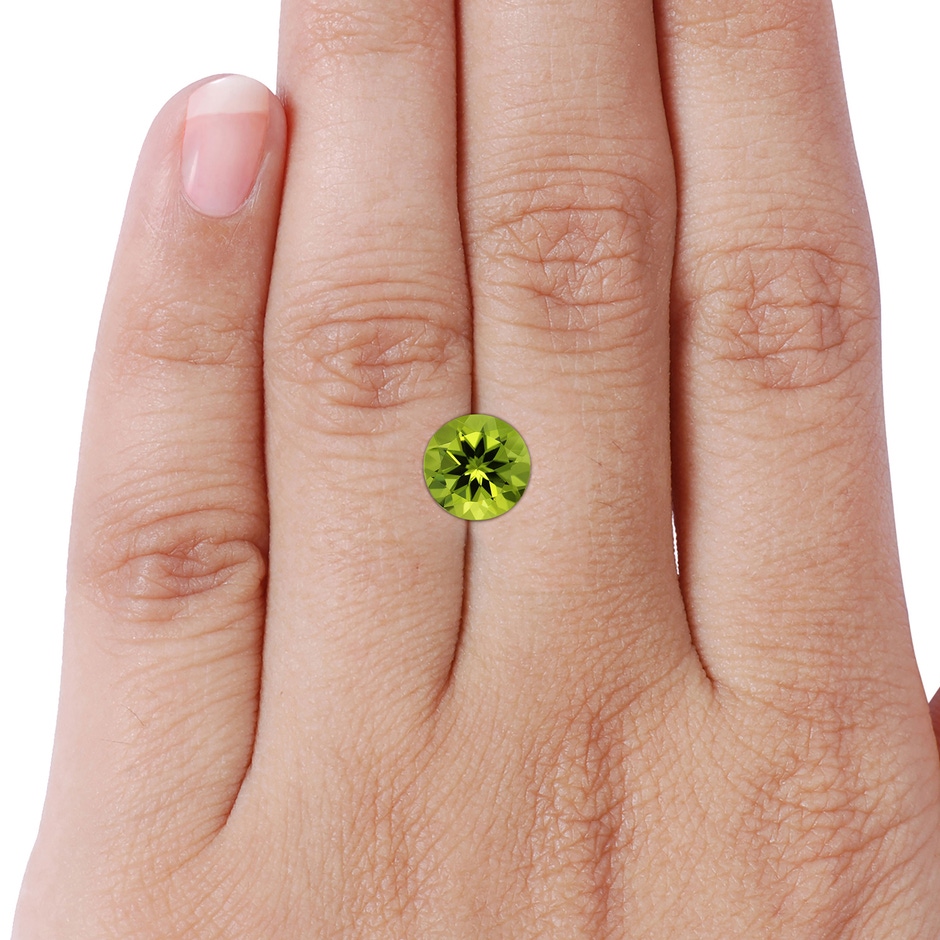 8.01x7.91x5.06mm AAAA Bezel-Set GIA Certified Solitaire Round Peridot Reverse Tapered Shank Ring in White Gold Side 799