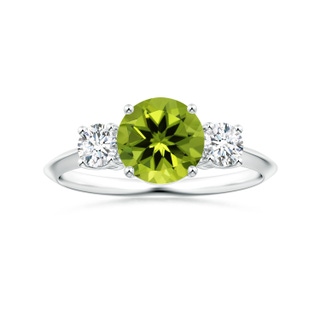 8.01x7.91x5.06mm AAAA Three Stone GIA Certified Peridot Knife-Edge Shank Ring with Diamonds in P950 Platinum