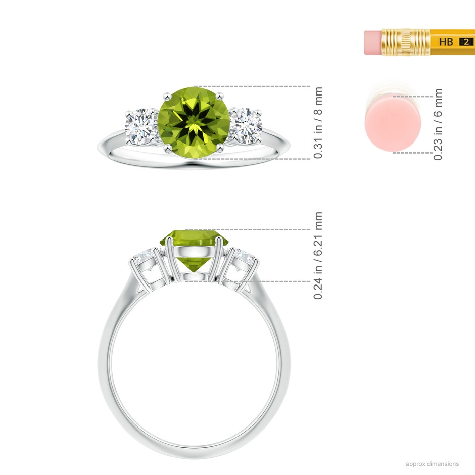 8.01x7.91x5.06mm AAAA Three Stone GIA Certified Peridot Knife-Edge Shank Ring with Diamonds in P950 Platinum ruler