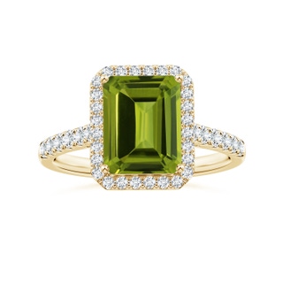 9.06x7.08x4.35mm AAA GIA Certified Emerald-Cut Peridot Halo Ring with Diamonds in 10K Yellow Gold
