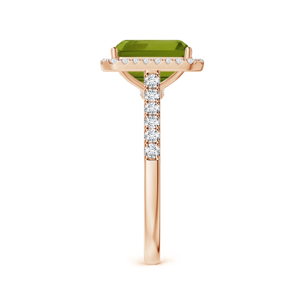 9.06x7.08x4.35mm AAA GIA Certified Emerald-Cut Peridot Halo Ring with Diamonds in 9K Rose Gold Side 399
