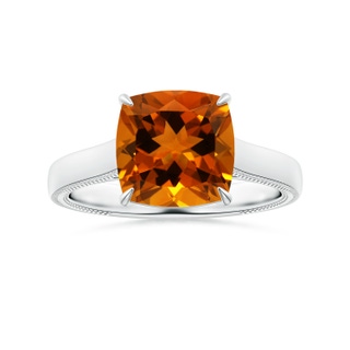 10.11x10.04x6.79mm AA Claw-Set GIA Certified Cushion Citrine Solitaire Ring with Leaf Motifs in P950 Platinum