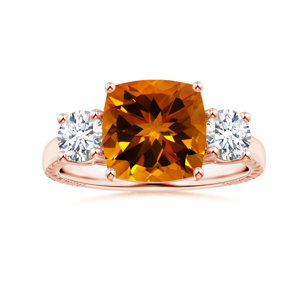 10.06x10.05x6.83mm AA Three Stone GIA Certified Cushion Citrine Feather Ring in 18K Rose Gold