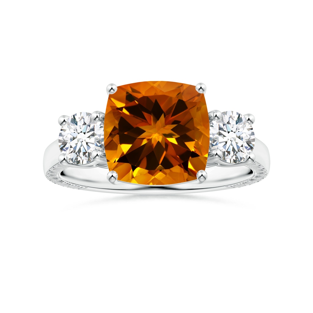 10.06x10.05x6.83mm AA Three Stone GIA Certified Cushion Citrine Feather Ring in White Gold