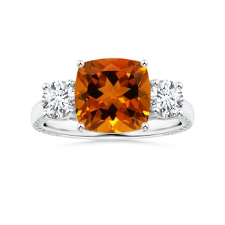 10.11x10.04x6.79mm AA Three Stone GIA Certified Cushion Citrine Feather Ring in White Gold