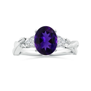 9.07x7.05x4.40mm AA Nature Inspired GIA Certified Oval Amethyst Ring with Side Diamonds in P950 Platinum