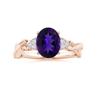 9.07x7.05x4.40mm AA Nature Inspired GIA Certified Oval Amethyst Ring with Side Diamonds in Rose Gold