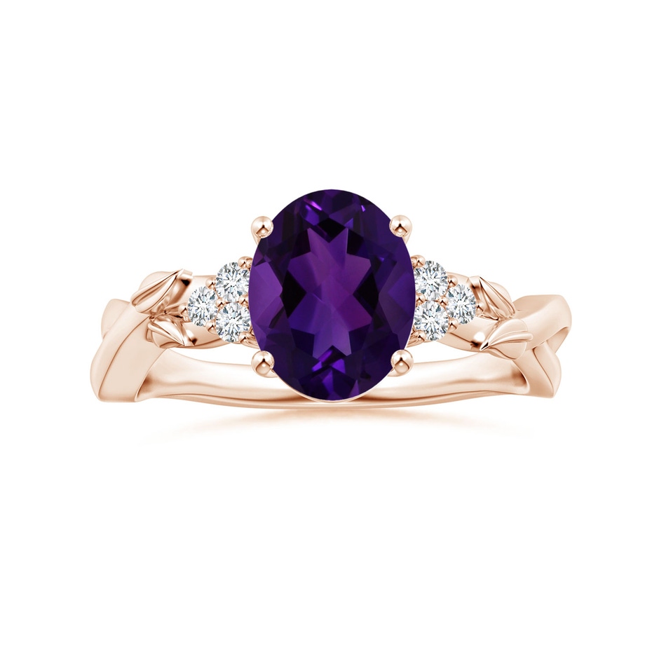 9.19x7.13x4.78mm AA Nature Inspired GIA Certified Oval Amethyst Ring with Side Diamonds in 18K Rose Gold 
