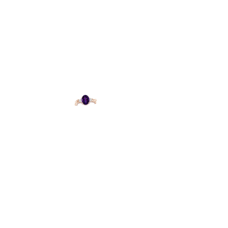 9.19x7.13x4.78mm AA Nature Inspired GIA Certified Oval Amethyst Ring with Side Diamonds in 18K Rose Gold hand